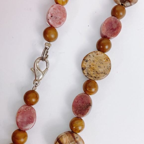 VTG Gemstone Rhodonite Picture Jasper Boho Artisan Necklace Statement Pendant - Picture 9 of 15